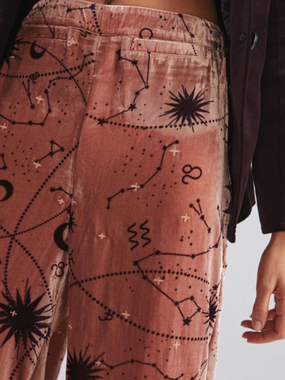 Anthropologie Embroidered Velvet Wide-Leg Pants Celestial Zodiac Brown Size 8 - Picture 4 of 13